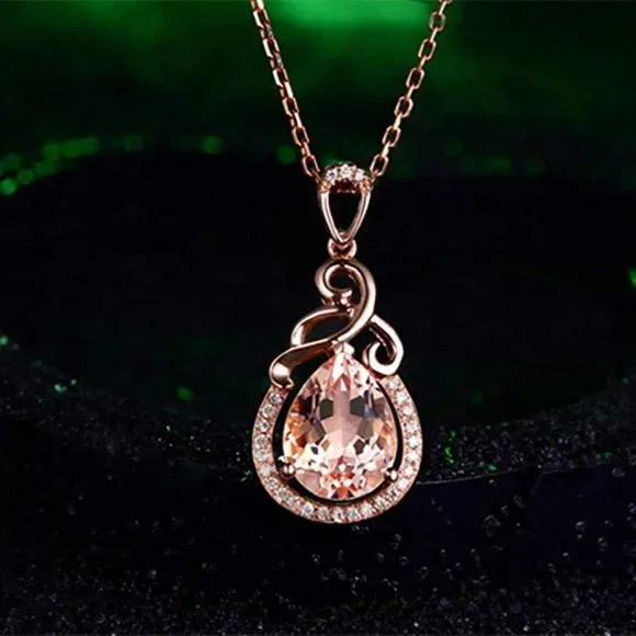 Dainty Water Drop Hollow Pear Elegant Rose Gold Necklace for Women, EVGG1092 - Picture 6 of 8